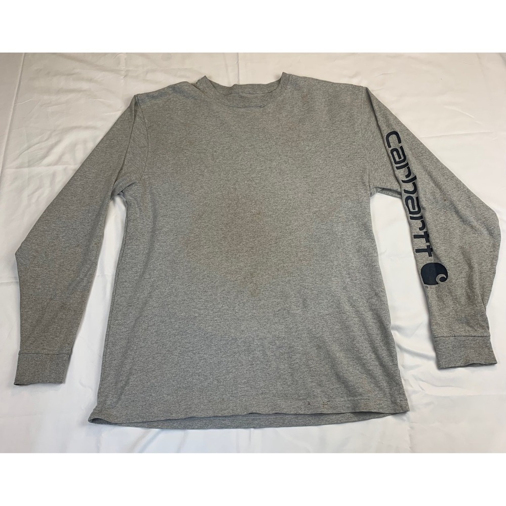 Carhartt‎ Men Signature Sleeve Logo Long Sleeve T Carbon Heather Small - Stained